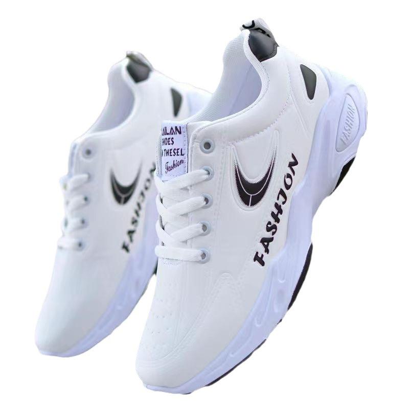 Men's shoes new leather white sneakers waterproof and non-slip casual shoes soft-soled running shoes dad shoes versatile shoes