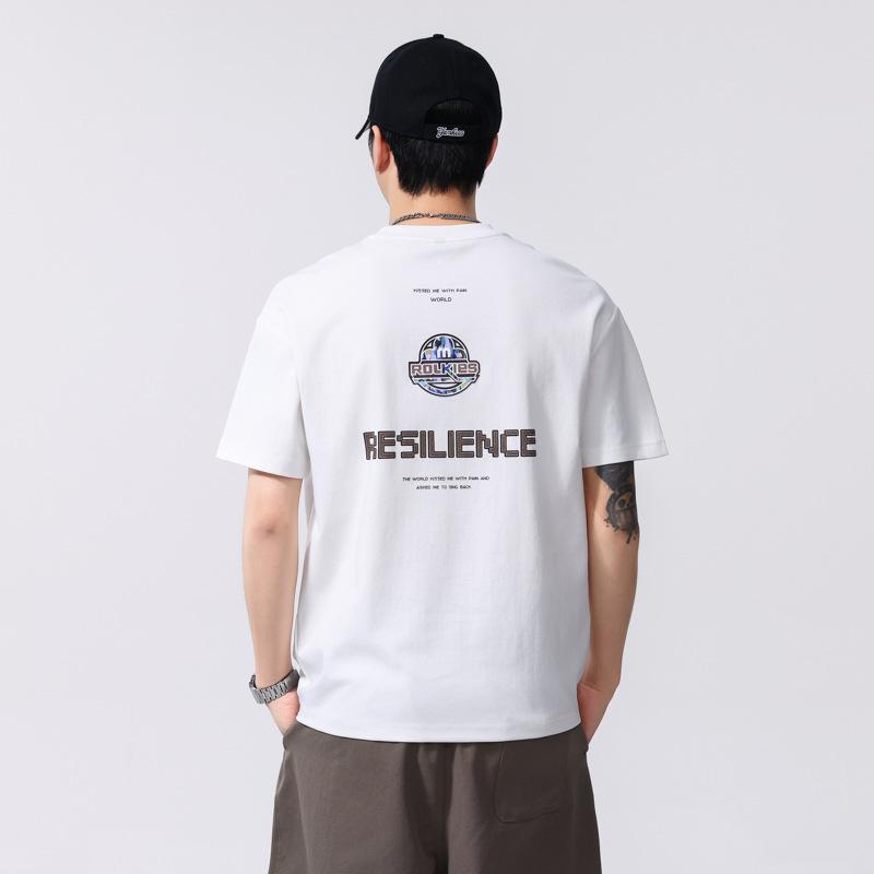 White Printed T-shirt Men's Summer Thin Embroidered Short-sleeved Top Clothes