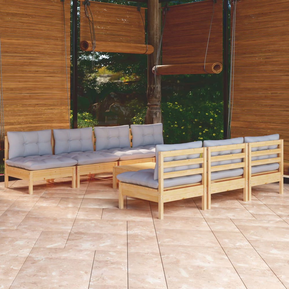 8 Pcs Garden Set with Cushions Pine Wood