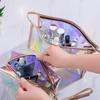 Borsa Trasparente Impermeabile in PVC per Cosmetici, Necessaire, Organizer per Trucco, Colore Laser, Cerniera, Lavabile, Beauty Case