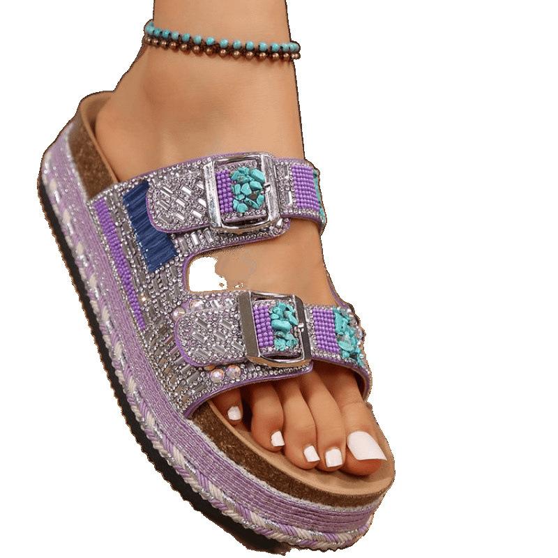 Mode 2025 Neue Mode Helle Synthetikbezug Schnalle Dicke Sohle Hohe Qualität Plateau-Sandalen Damen Sommer Outdoor Mode Hausschuhe