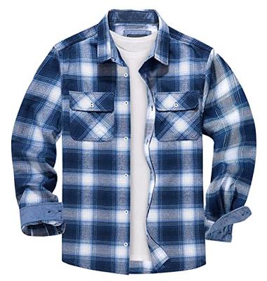 KEFITEVD Men's Long Sleeve Flannel Shirt, Plus Size, Lightweight, Collared, Loose Fit, Spring/Summer, Check Pattern, Casual, 100% Cotton, Soft, Busine