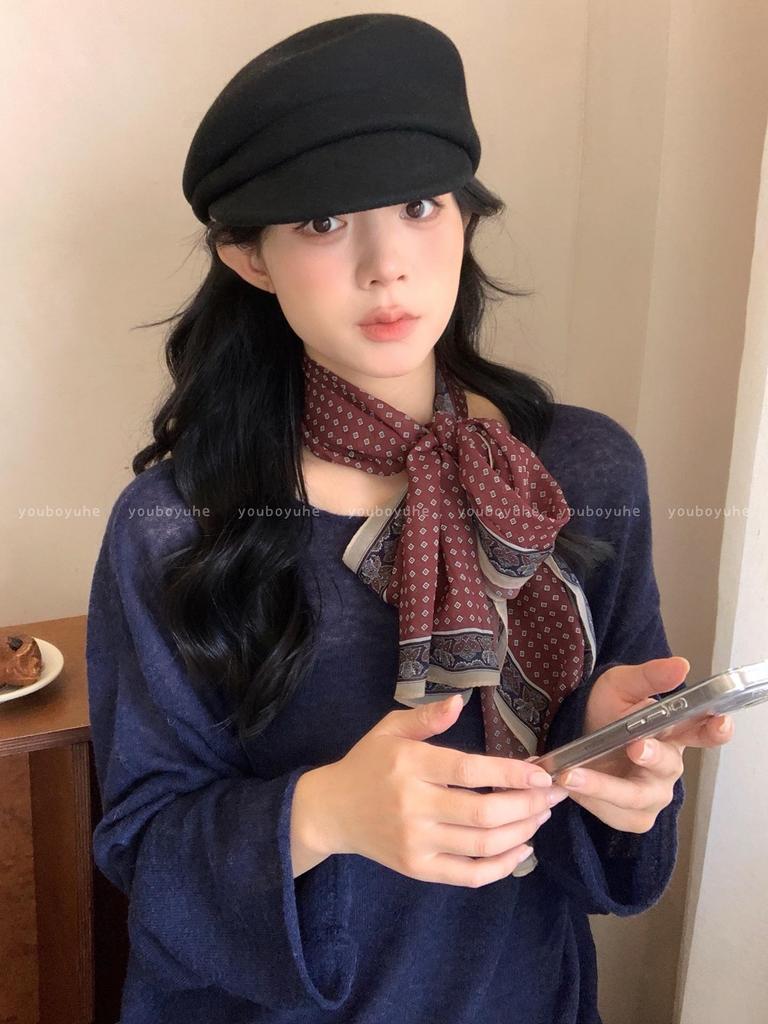 Korean-Style Brown Polka Dot Tie-Neck Scarf: Versatile Women's Ribbon Accessory for 2025