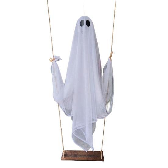 Halloween Ghost Decoration, Large Hanging Swing Ghost with LED String Lights, Battery Powered Ghost Figure for Outdoor Indoor Halloween Party Yard