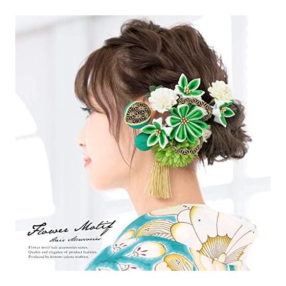 [SOUBIEN] Coming-of-Age Ceremony Hair Accessories, Graduation Kimono Hakama 2-Piece Set: Chrysanthemum, Flower Corsage, Decorative Cord, Tassel,