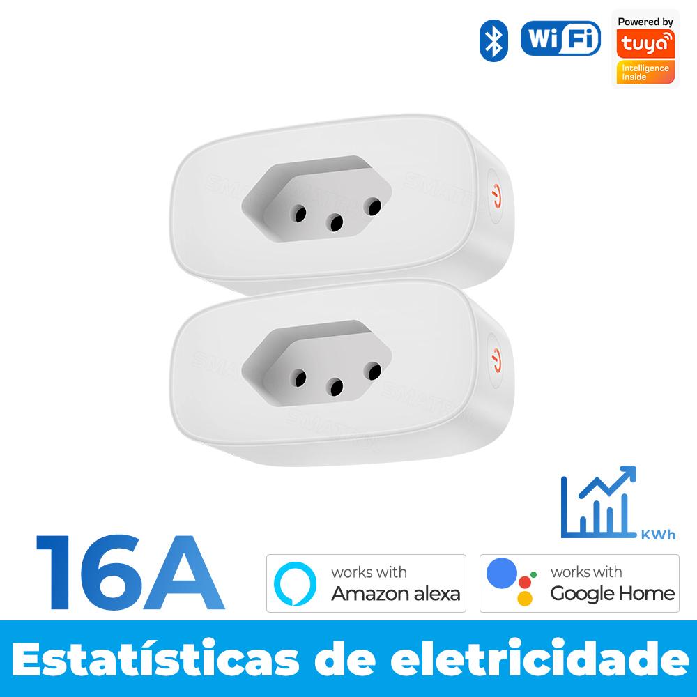 16a Brazil Standard Tuya Wifi Smart Plug Socket Outlet Adapter Power Monitor Timer App Voice Works For Google Home Alexa