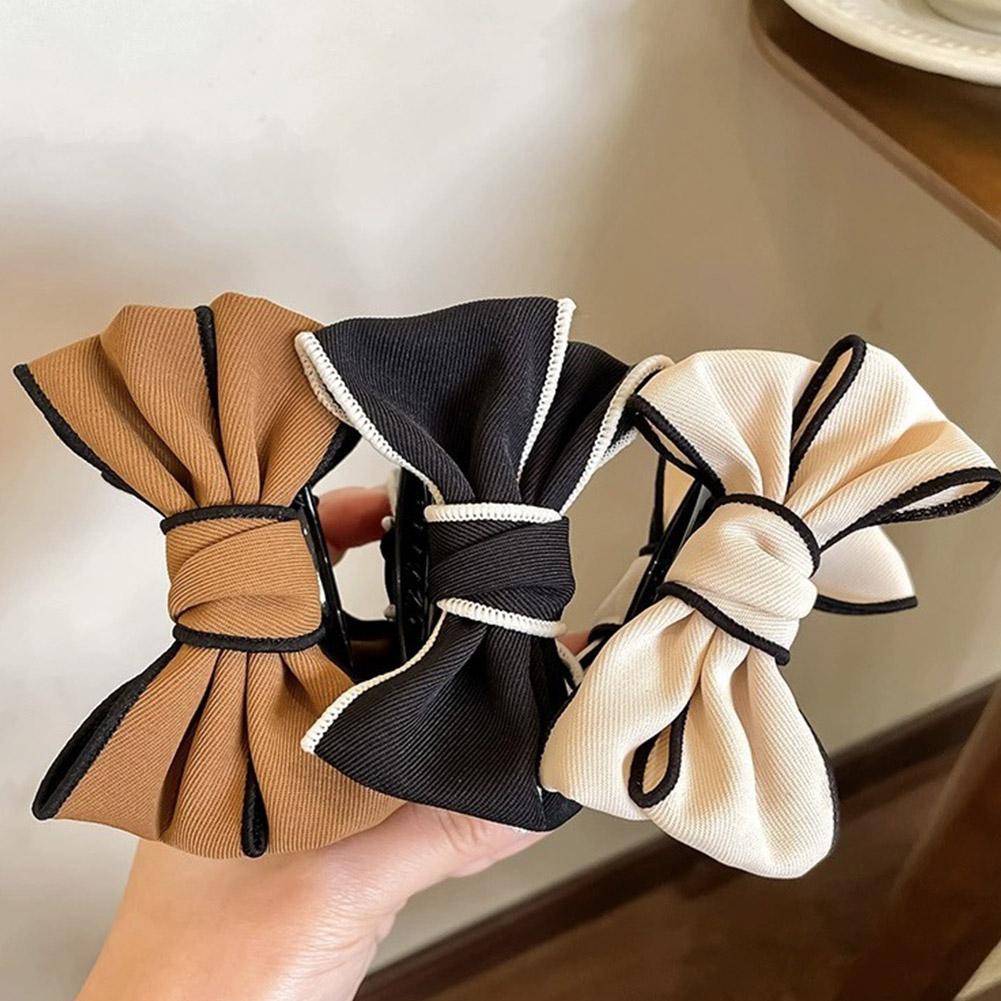 Pinces à cheveux en forme de nœud pour femmes, double face, grandes pinces à cheveux en satin massif, accessoires pour cheveux, barrettes de requin Q2X7