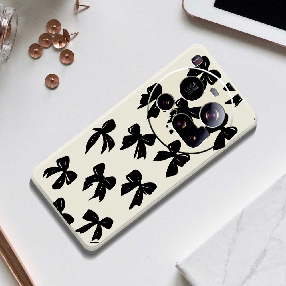 For Xiaomi 15 Ultra Case Black Bow Pattern Printing Straight Edge TPU Phone Back Cover