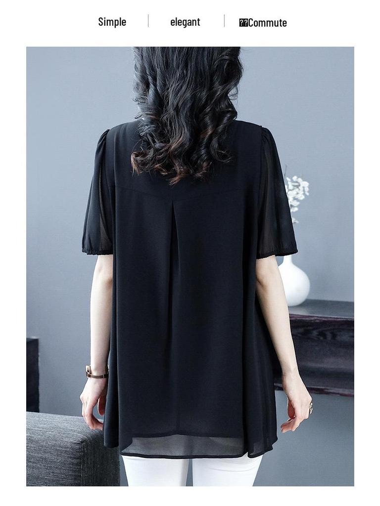 Summer Short Sleeve Pleated Chiffon Shirt - Plus Size, Casual, Loose Fit Women's Apparel