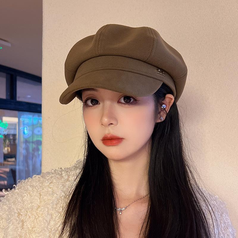 Korean Version of Octagonal Hat for Women Showing Face Versatile Beret Autumn and Winter Retro Brushed Newsboy Hat Japanese Fashion Painter Hat