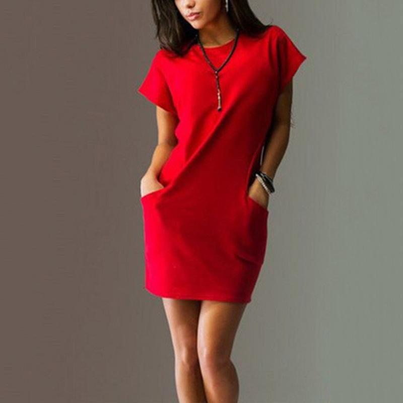 

Женские тонкие летние мини-платья с круглым вырезом с коротким рукавом, вечерние платья, модные однотонные платья XL