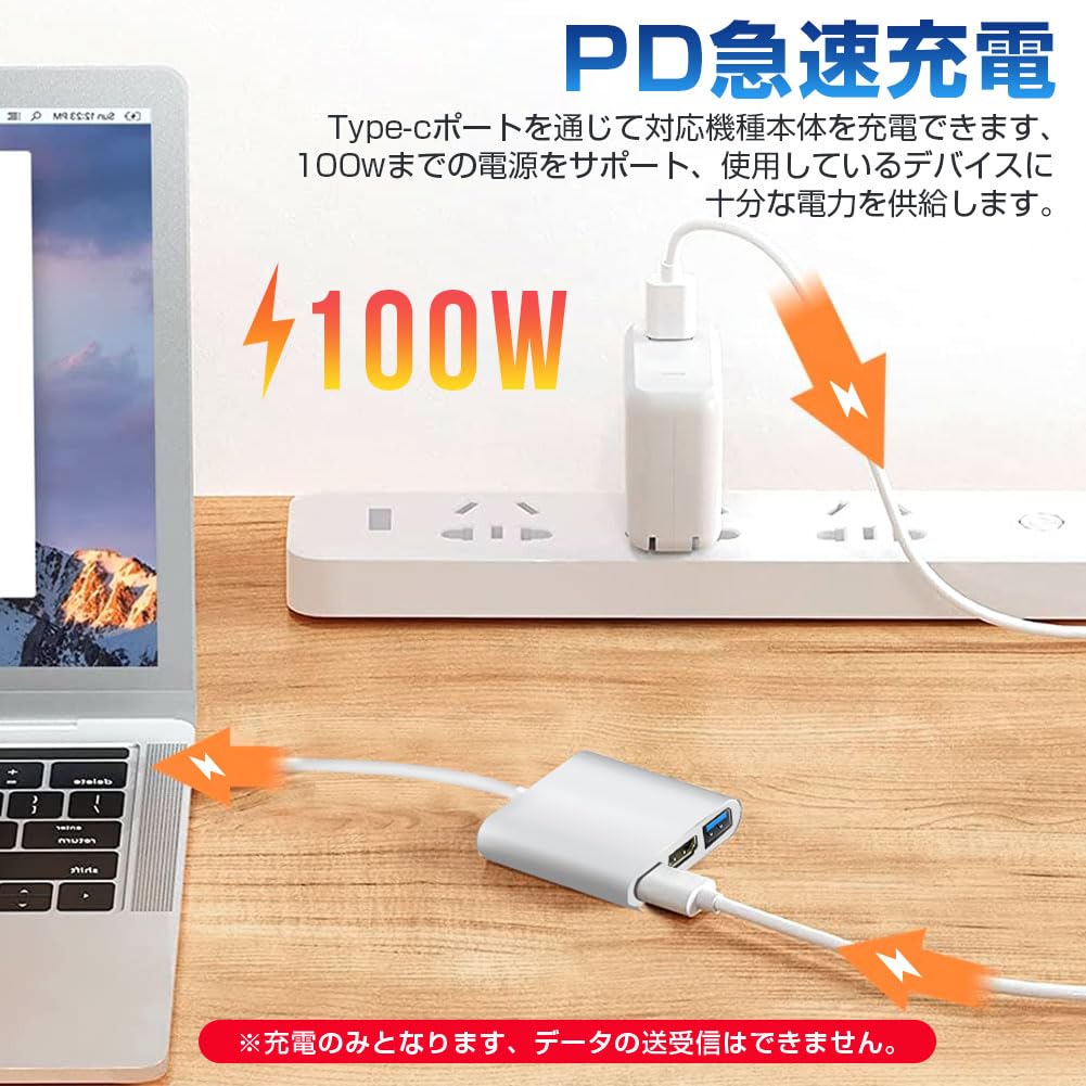 Besince USB Hub with 4K PD Fast Hub USB Converter Data Compatible with LCD Output for Games and Direct No Setup Required 3-in-1 Type-C HDMI, Charging,