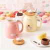 Ceramic Coffee Mug Cute Cartoon Milk Oat Breakfast Cups with Wooden Lid and Stainless Steel Spoon Heat-resistant Mugs Gifts