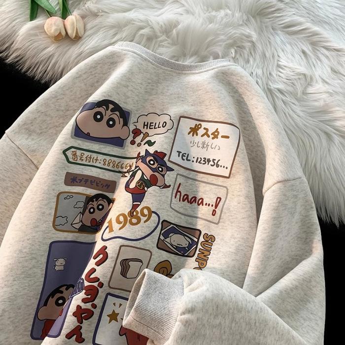 Fleece new crayon small new crew neck sweater men's and women's Korean version loose student age reduction wholesale coat