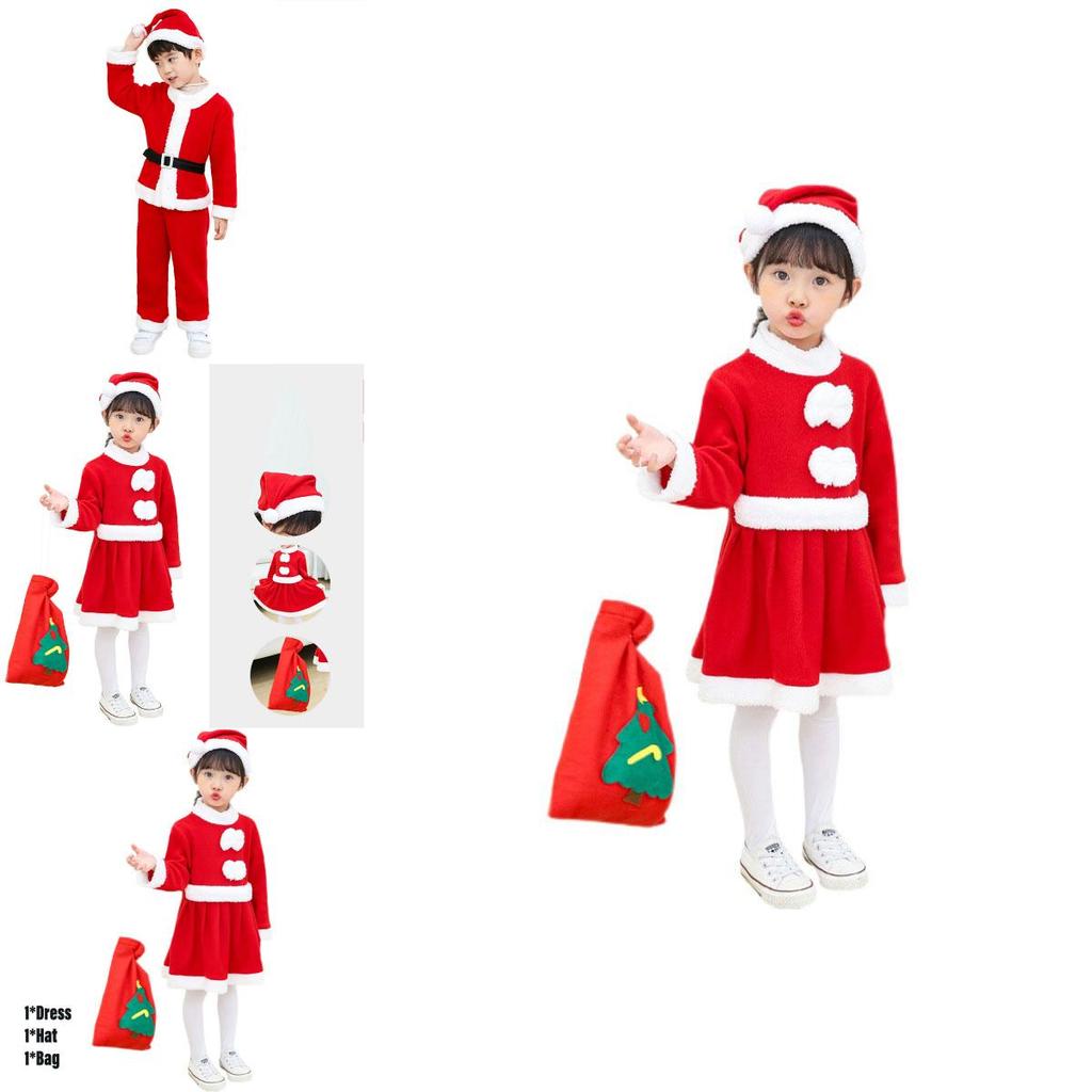 Unisex Children's Christmas Clothing High-quality Polyester Fiber Santa Claus Costume For Performances Available In Both Boys And Girls Styles