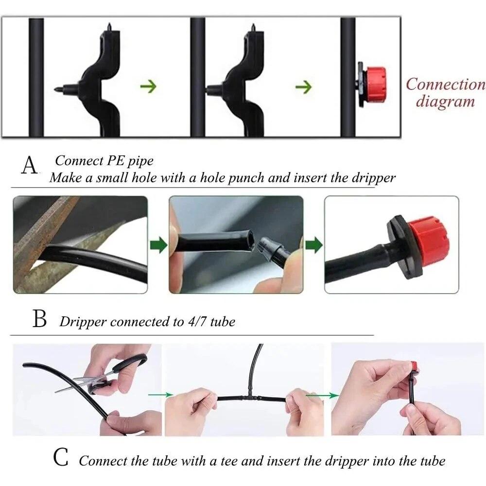 50pcs Adjustable Irrigation Drippers Sprinklers 1/4'' Emitter Dripper Micro Drip Irrigation Sprinklers for Watering System
