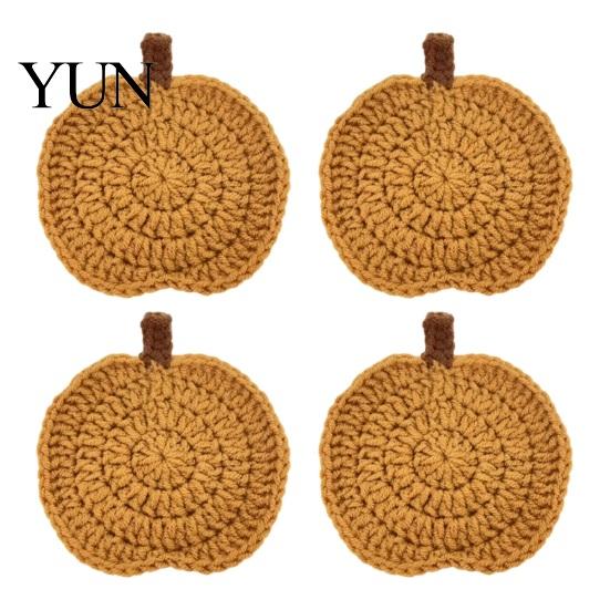 Easy to Clean Table Mats Handmade Crochet Pumpkin Coasters, Soft Polyester Coffee Mats, Cushion Autumn Themed Farmhouse Dining Accessories for Kitchen