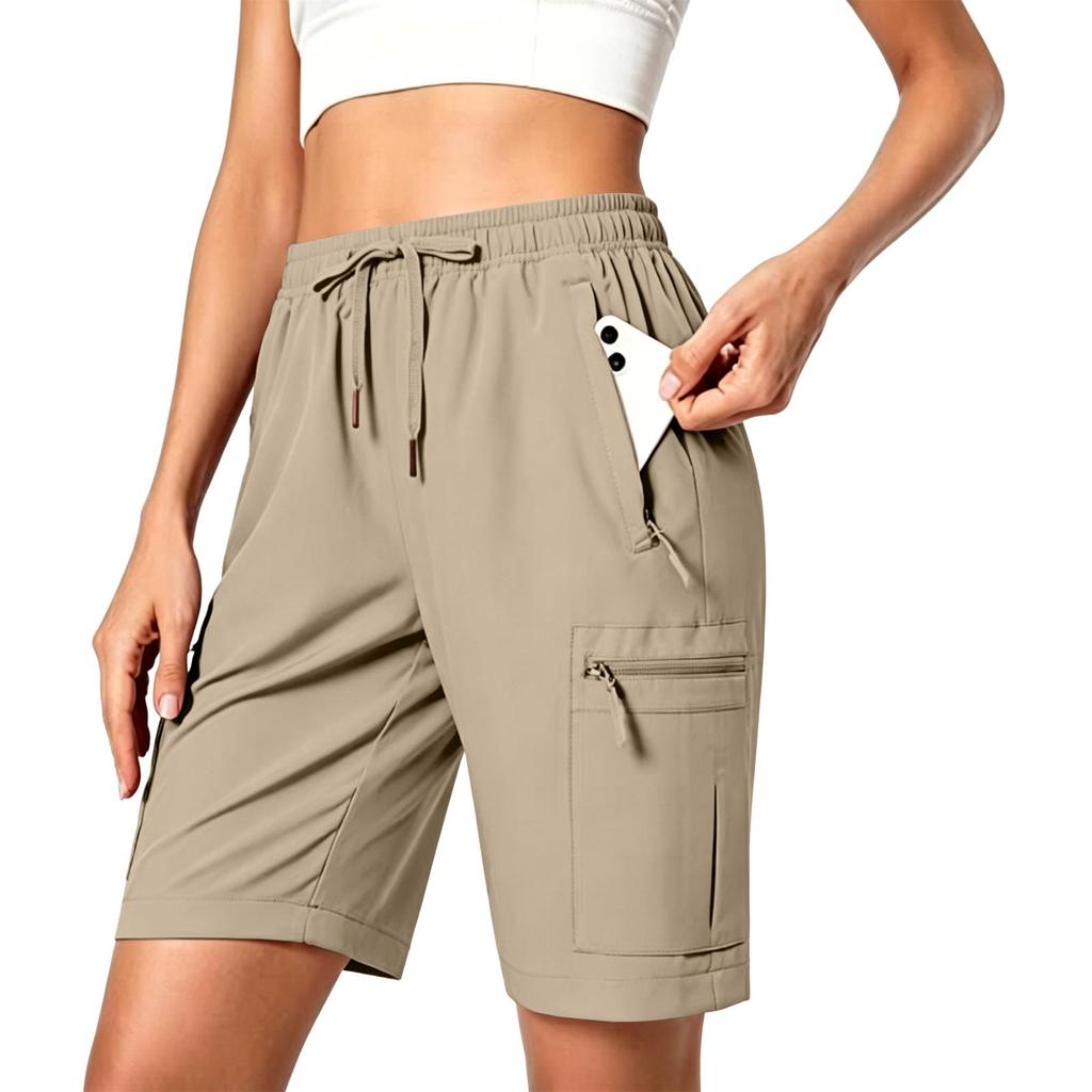 Pantalones Cortos Deportivos Ligeros para Mujer para Senderismo, tipo Cargo, de Secado Rápido, con Cintura de Cordón y Múltiples Bolsillos para Actividades al Aire Libre