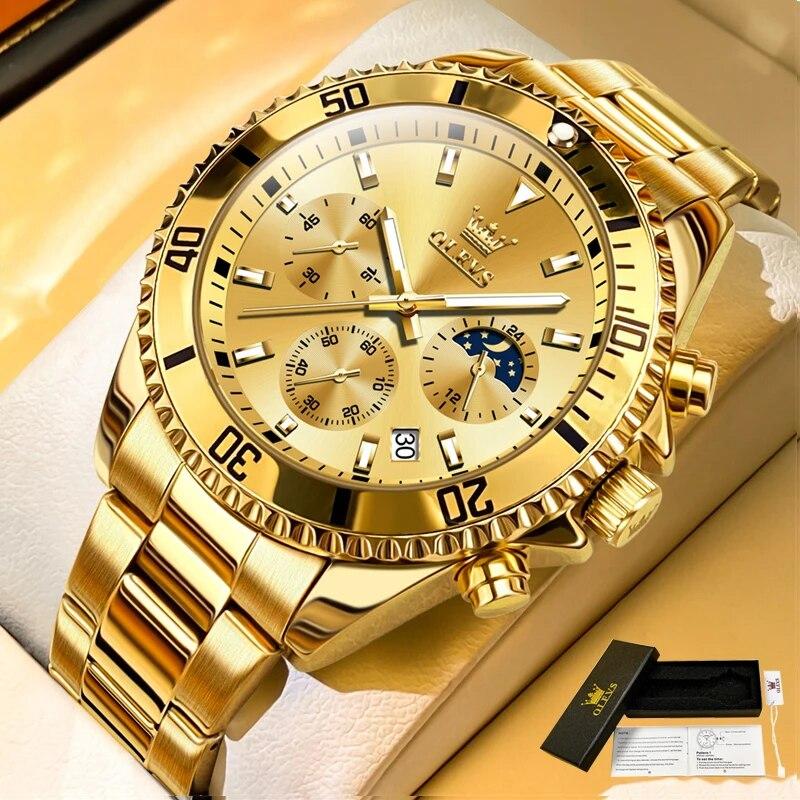Reloj OLEVS Original Dorado para Hombre Marca Superior Lujo Cuarzo