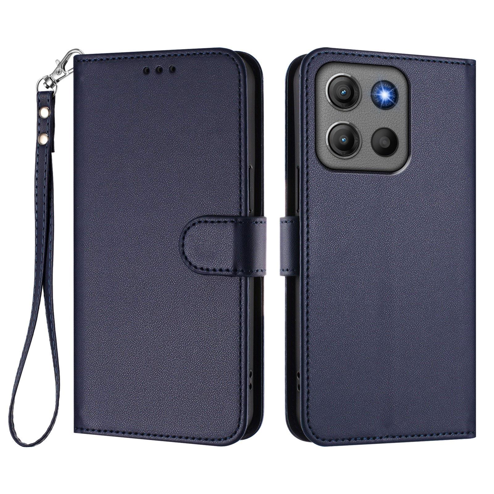 

For Motorola Moto G15 Power 4G/Motorola Moto G15 4G Leather Case Wallet Stand Phone Cover with Wrist Strap Blue