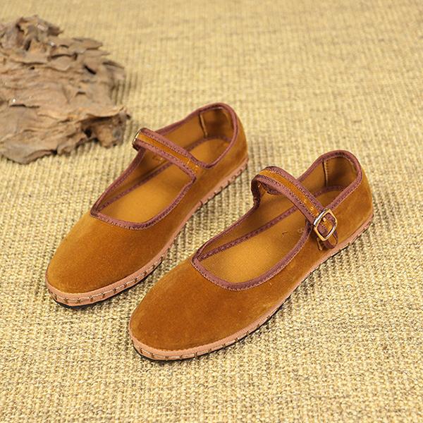 

Fashion IPPEUM Velvet Mary Jane Shoes For Women Red Ballerinas Zapatos Mujer Plus Size 42 2025 New Buckle Straps Ballet Flats 260