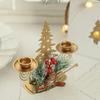 Gold Metal Double Candle Stand for Christmas Celebration Pinecones Berries Iron Candlestick Centerpieces Candle Holders