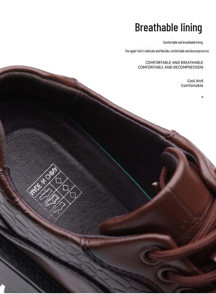 Men's British Style Thick-Soled Crocodile Pattern Leather Shoes - Versatile Non-Slip Casual Footwear