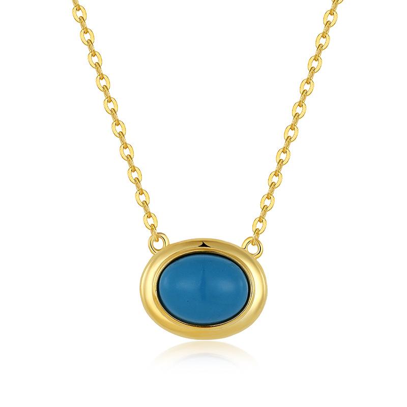 925 Sterling Silver Geometric Oval Turquoise Necklace - Simple Ins Style Clavicle Chain Jewelry 925 Sterling Silver бирюзовый