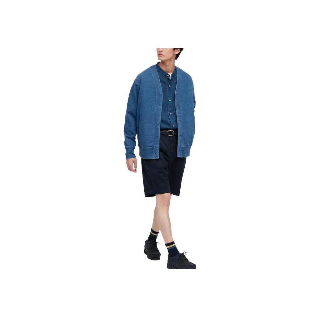 UNIQLO Solid Color V-Neck Long Sleeve Single-Breasted Cardigan Sweater Men sweater Light-Blue 458450-64
