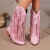 Autumn Fashion Women PU Plus Size Shoes for Women 36-43 Mid-calf Platform Tassel Pointed Toe Boots Casual Daily Footwear
