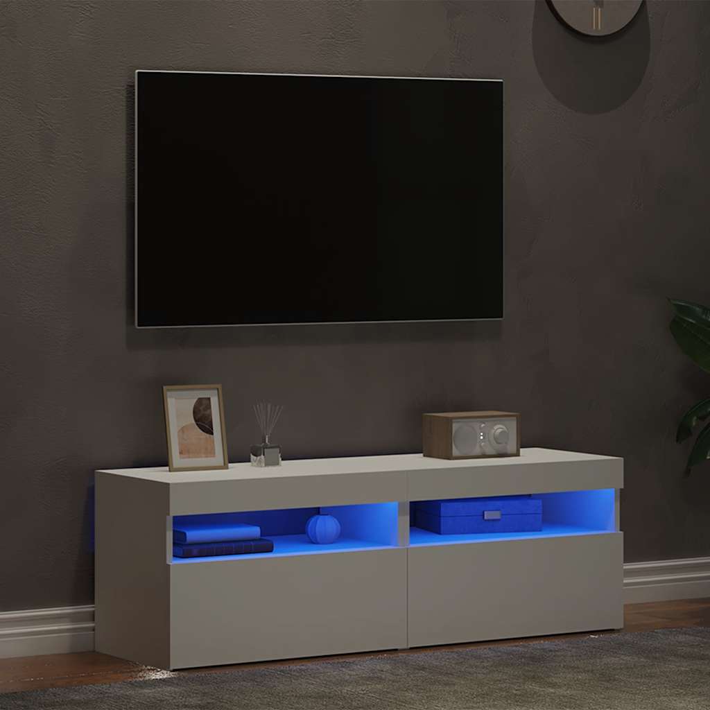 vidaXL TV-Schränke mit LED-Leuchten 2 Stk. Weiß 60x35x40cm anti-blitz weiße