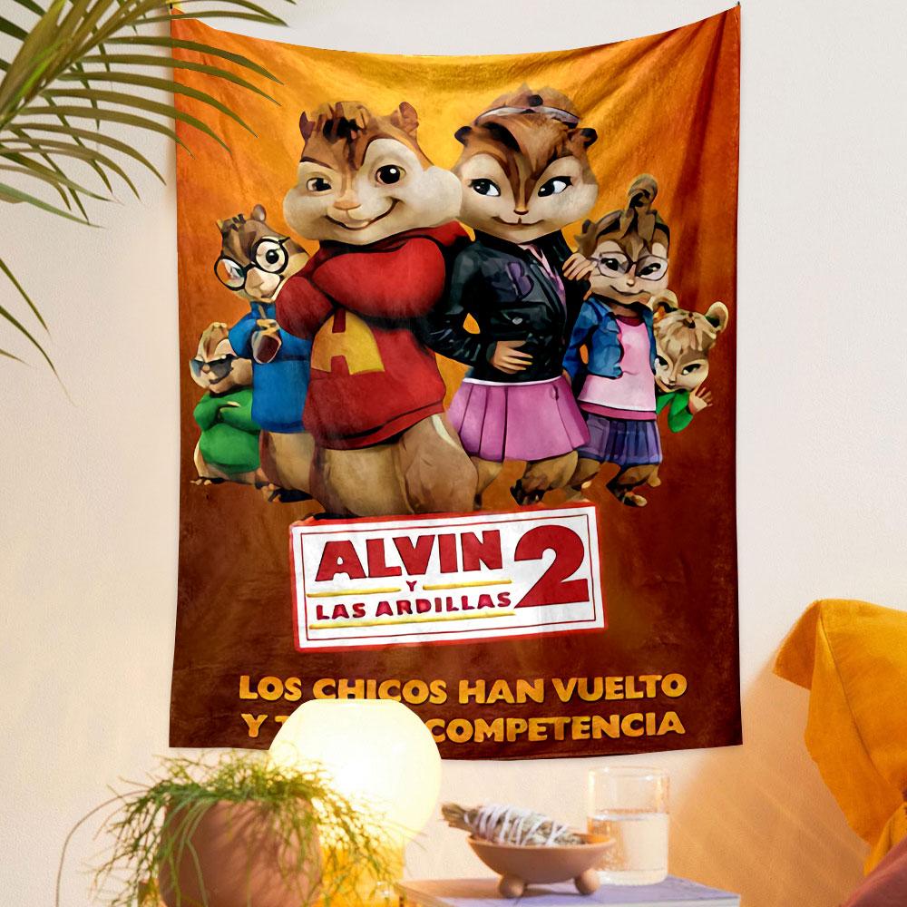 Alvin and the Chipmunks 2 Tapestry Wall Hanging, Singing Chipmunks Comedy Movie Art, Fun Family Wall Decor for Kids Bedroom Playroom
