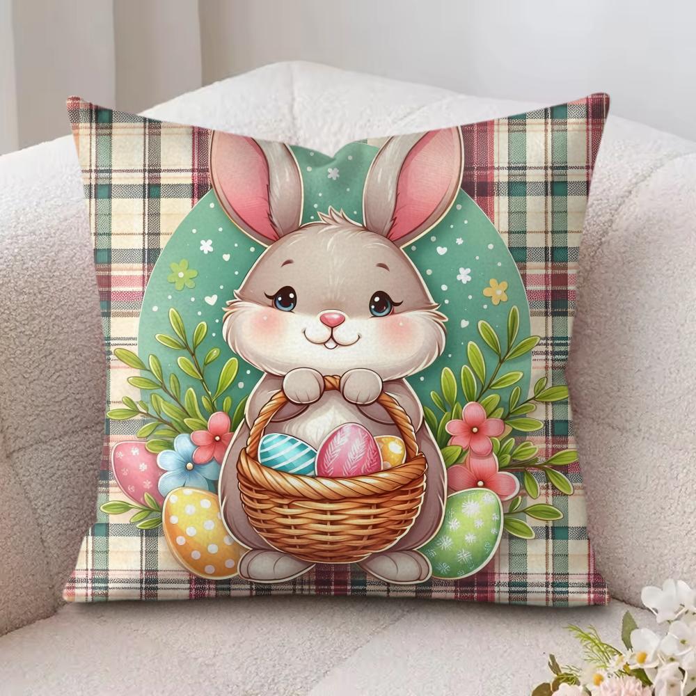 Easter Rabbit Cute Cushion Cover Silky Short Plush Invisible Zipper Dustproof Sofa Pillow Case For Home Decor