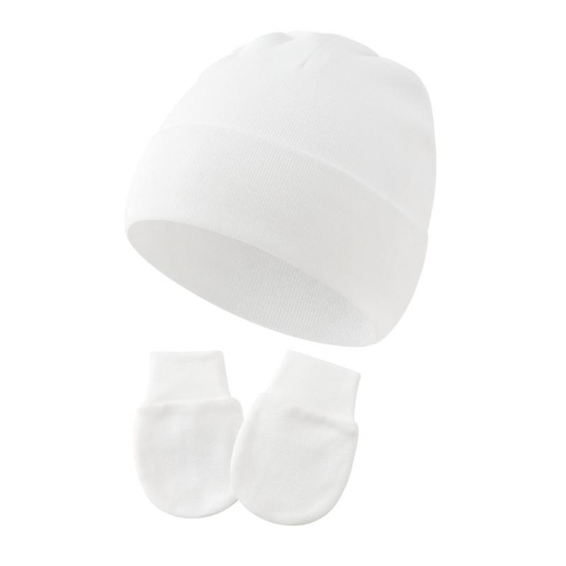 4PCS Baby Beanie Hat And Mittens Set Cotton Infant Newborn Anti Scratch Gloves Soft Warm Breathable Cap For 0-12 Months Everyday Wear Boys Girls