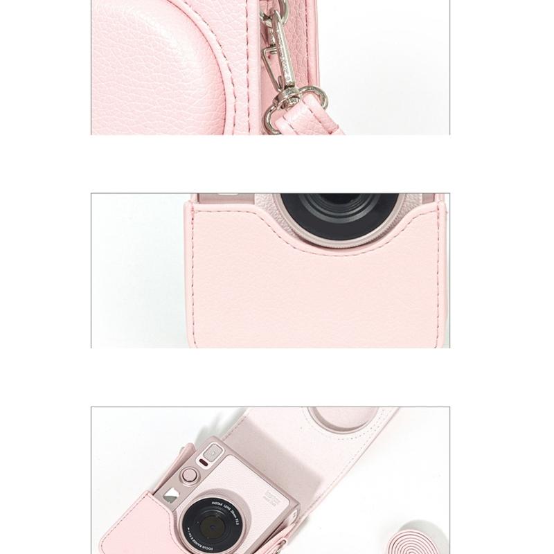Étui d'appareil photo bandoulière étanche antichoc en cuir PU rose pour Mini EVO Sac de rangement compact avec bandoulière réglable
