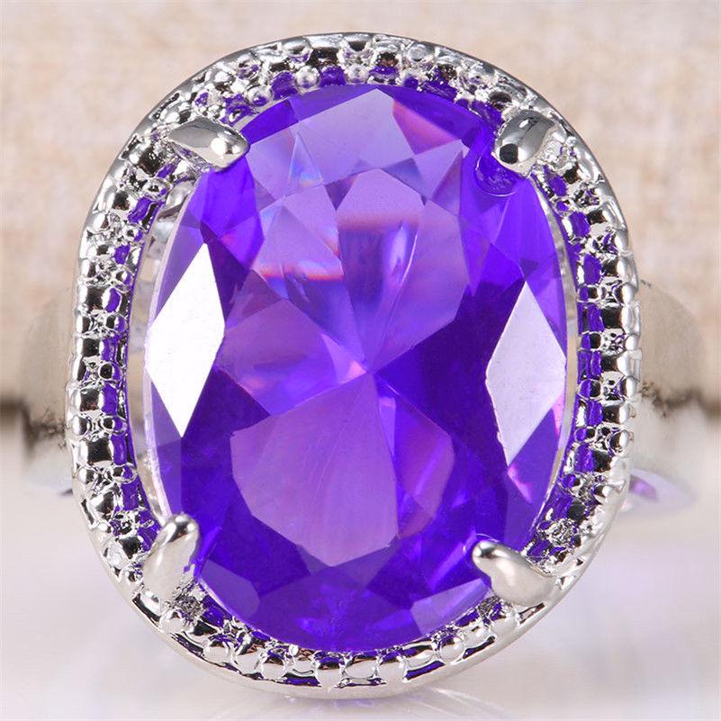 Elegant Egg-Shaped Women's Ring with Imitation Amethyst Cubic Zirconia