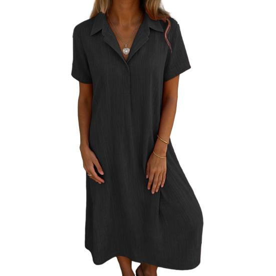 

Женское хлопковое льняное платье миди с V-образным вырезом и коротким рукавом, свободное платье-трапеция, струящийся сарафан, летние пляжные наряды S чёрный