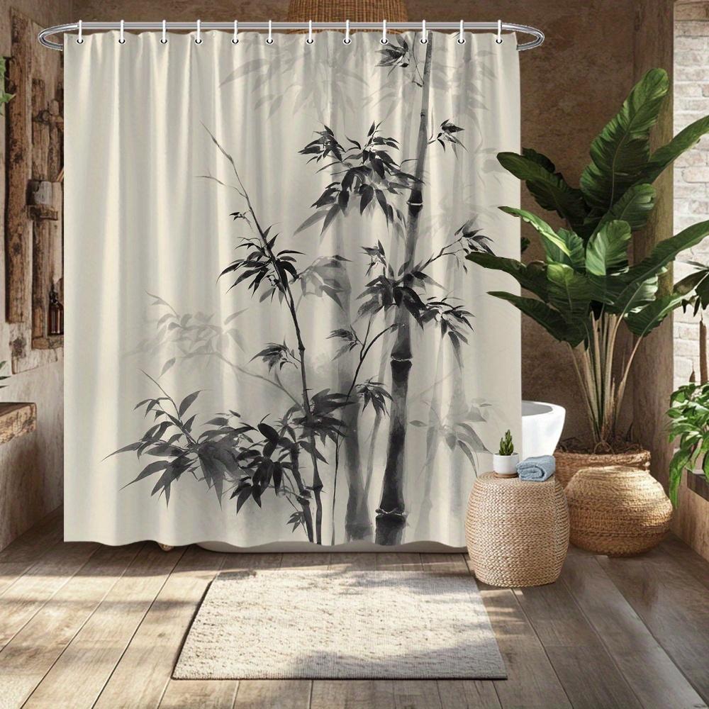 Bamboo Ink Wash Shower Curtain, Traditional Asian Design, Fade-Resistant Polyester, Minimalist Bath Decor