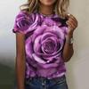 Summer Women's T-shirt Gold Rose 3D Printed T-shirt Women's Fashion T-shirt Round Neck Short Sleeve T-shirt Flower Top Tees Harajuku