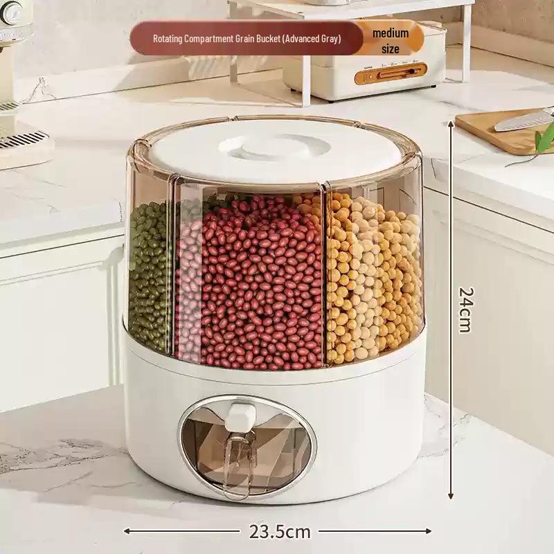 Rotatable Household Rice and Grain Storage Box: Insect & Moisture-Proof, Sealed, Compartmented Bucket
