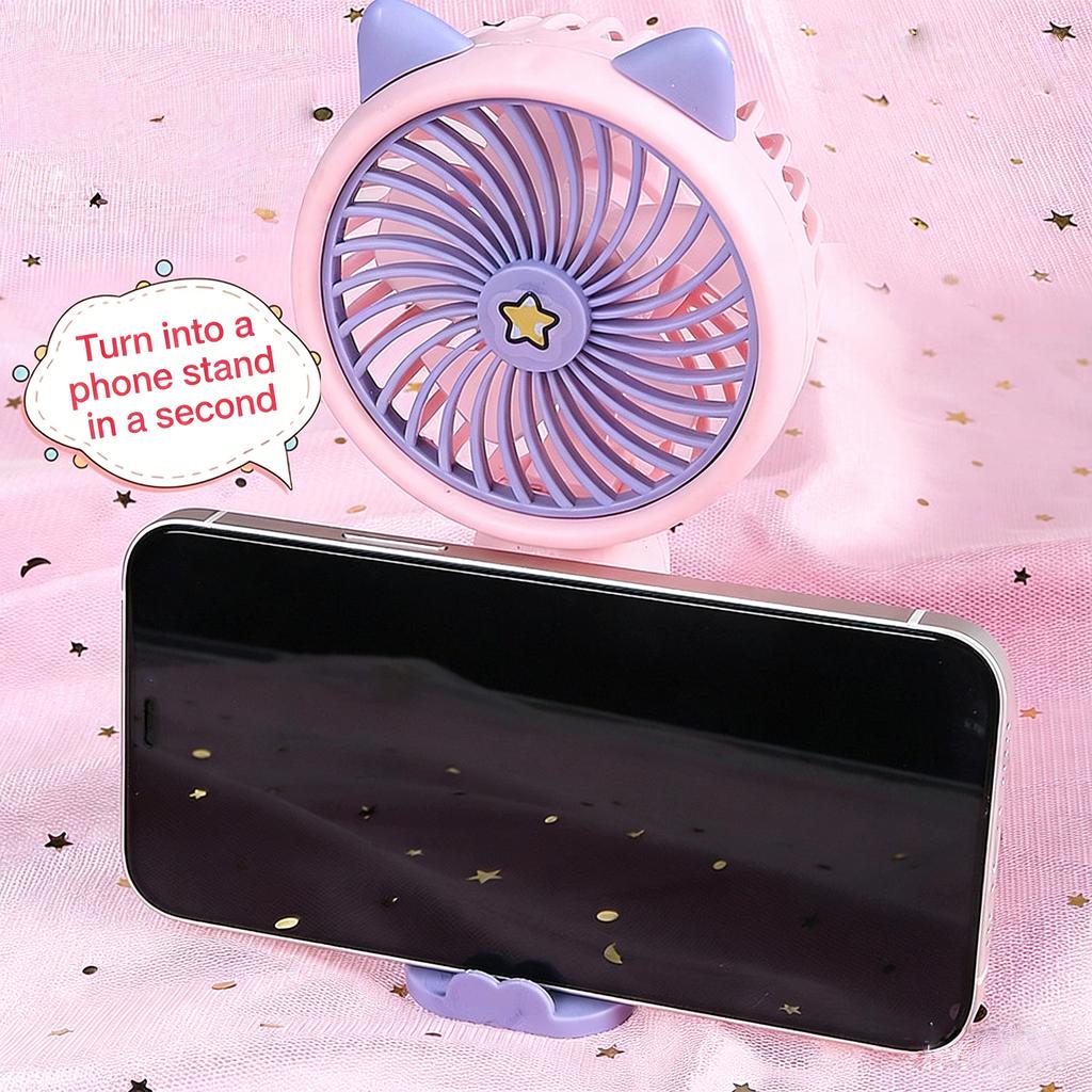 Handheld Fan Rechargeable Portable 3 Speed Mini Fan USB Small Fan with Phone Holder and Cute Sticker