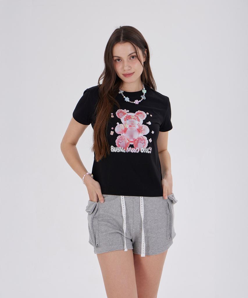 DYSFUNCT Cotton Candy Bear Semi Crop T-Shirt(Black/Pink)