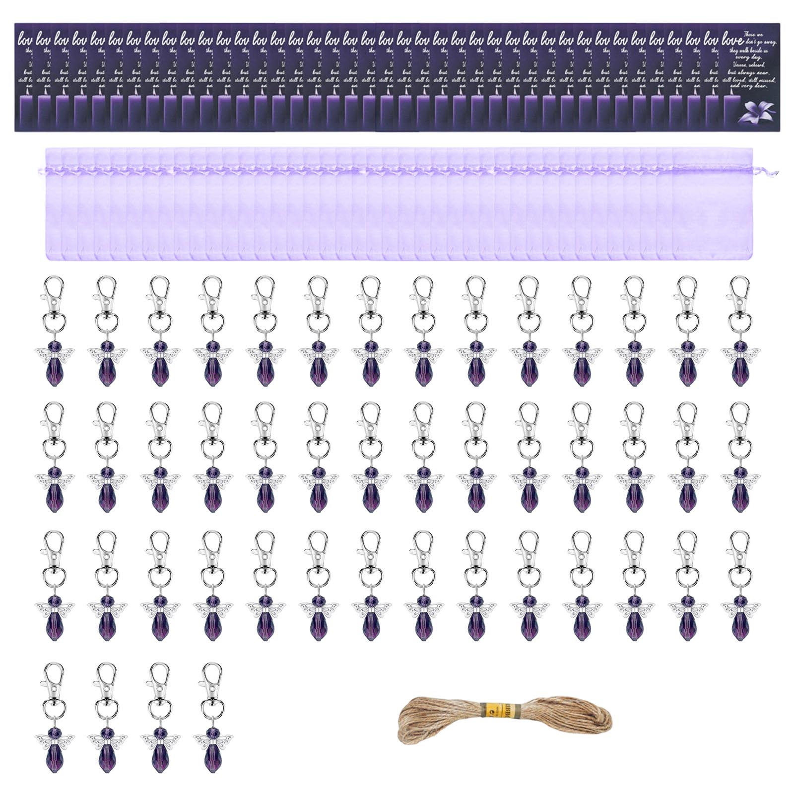 

40PCS Purple Guardian Angel Keychains Funeral Memorial Party Favor Gifts With Personalized Cards