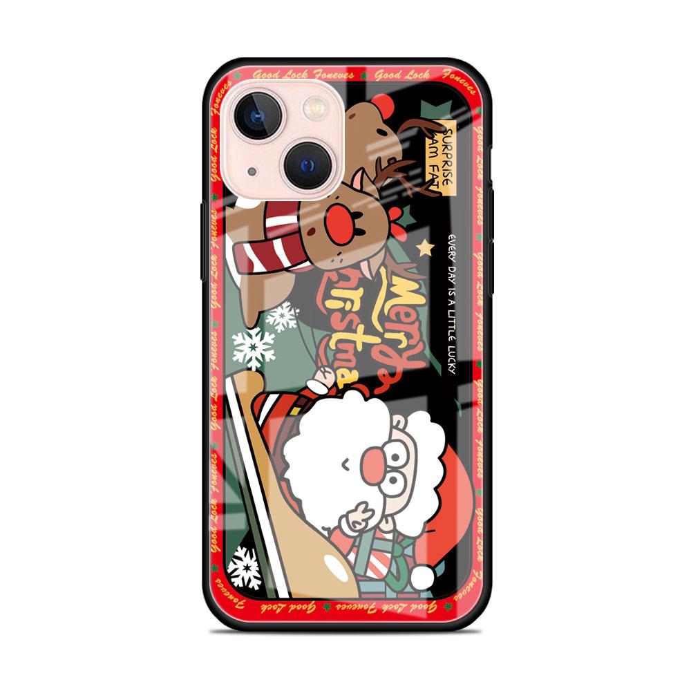 Christmas Cartoon Snowman Glass Case For Apple iPhone 14 13 11 12 Pro 7 XR X XS Max 8 6 6s Plus SE 2022 Tempered Phone Tampa