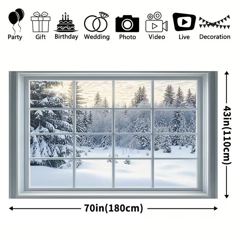 2D Winter Window Scenery Backdrop Snow Forest Studio Photography Background