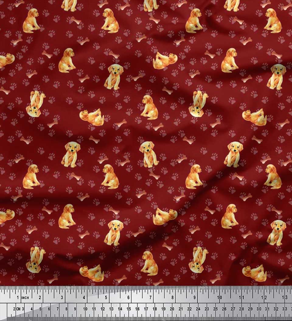 

Японська креп-атласна тканина Soimoi Paw, Bone & Puppy Dog Тканина для рукоділля з принтом на метри 42 дюйма 42 Inch Wide - Poly Crepe червоний