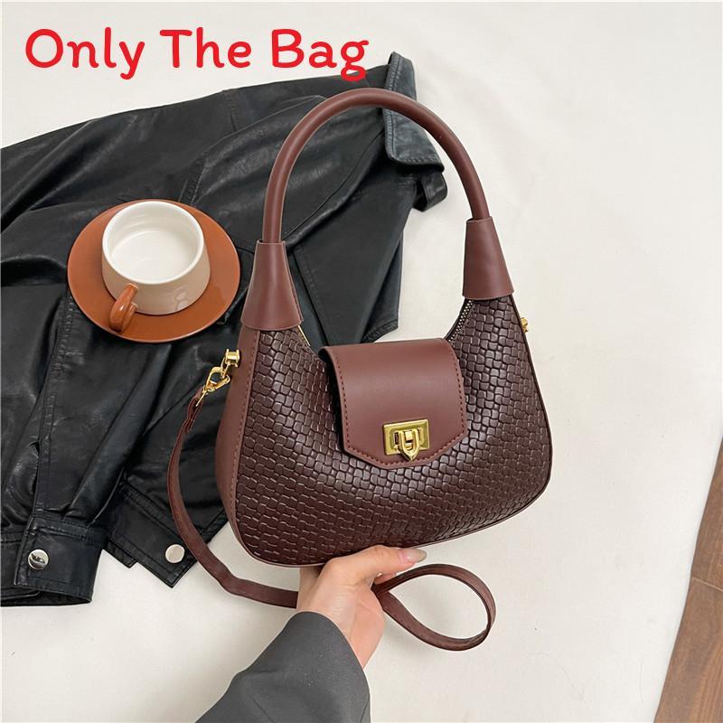 Pu Small Crescent Bag With Woven Texture For Daily Use