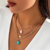 Accessories, Simple Ethnic Baroque Imitation Pearl Necklace Women, Versatile Heart-Shaped Turquoise Chain Necklace