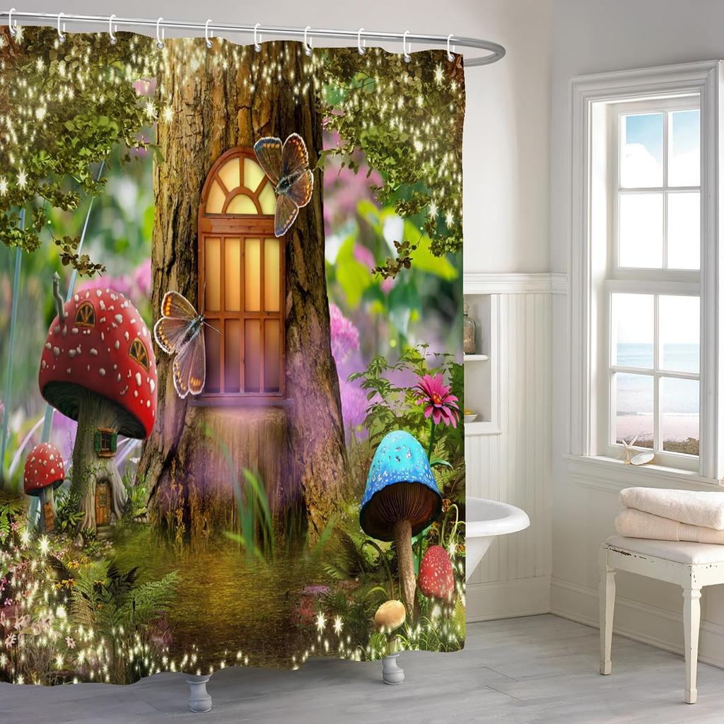 Magischer Wald Duschvorhang Fee Dschungel Fantasie Wunderland Wasserdicht Polyester Haken Duschvorhang für Badezimmer Dekoration