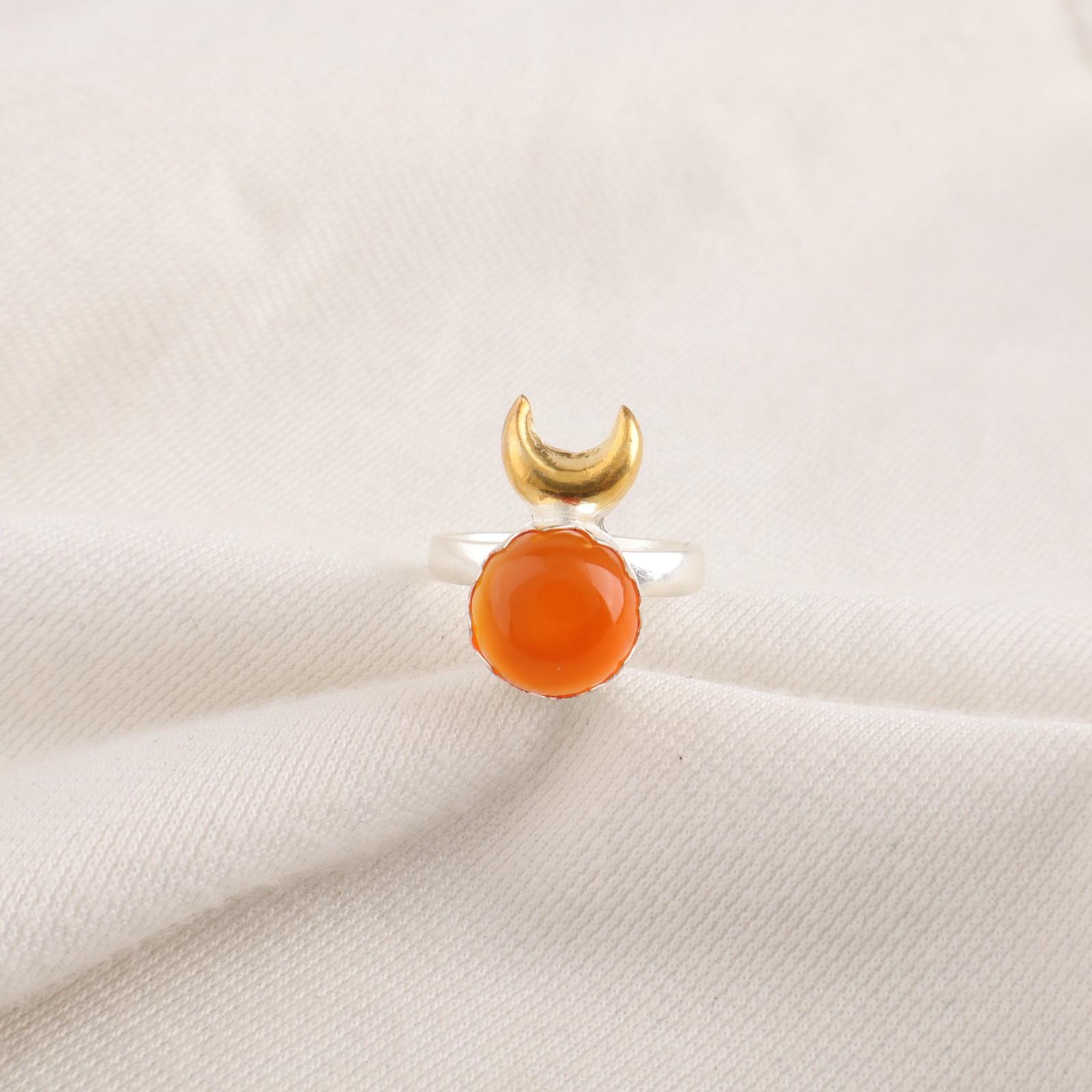 

Круглый Натуральный Сердолик Подарок Дочери Заявление Этническое Кольцо Серебро 925 пробы RR-58-35 15